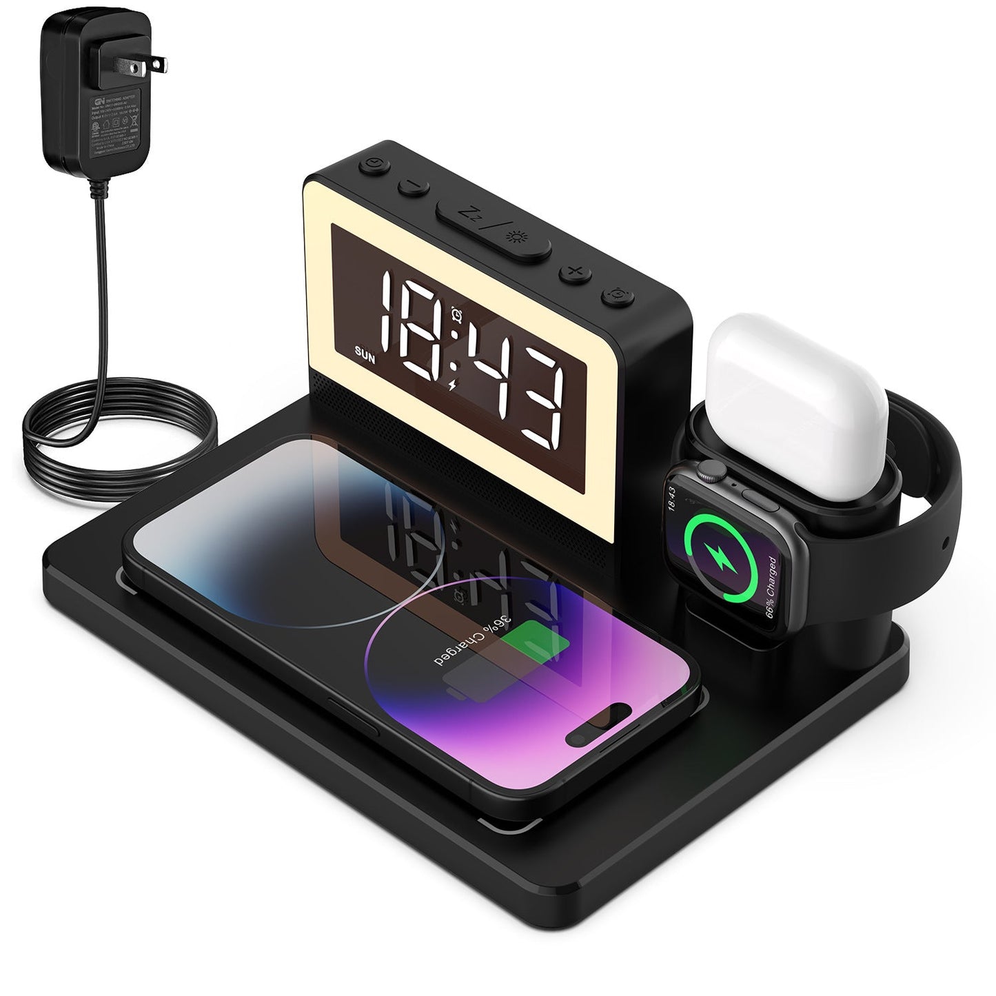 🔥Limited time 49% OFF📲7 in 1 Charging Station with Clock, Wireless Charger with Night Light