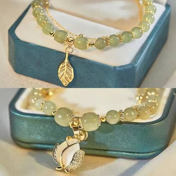 🔥Hot Sale 49% OFF 💞--Hetian Jade Lucky Gold Leaf Bangle
