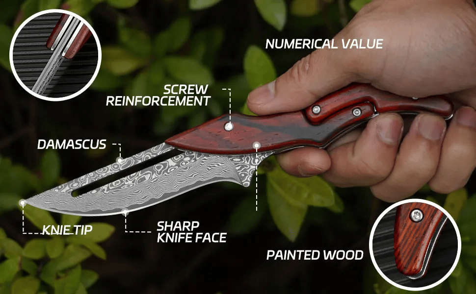🔥Limited Time 50% OFF🔥Damascus steel camping knife, multi-functional knife, suitable for camping barbecue cooking