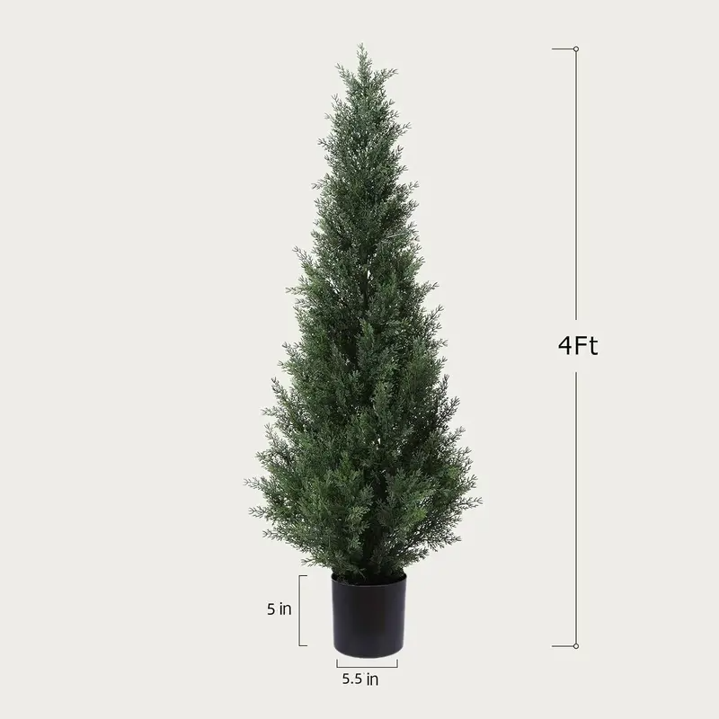 2 PCS Artificial cedar tree, 3FT or 4FT Tall Faux Cedar Tree, UV-Resistant Topiary Trees Artificial Outdoor