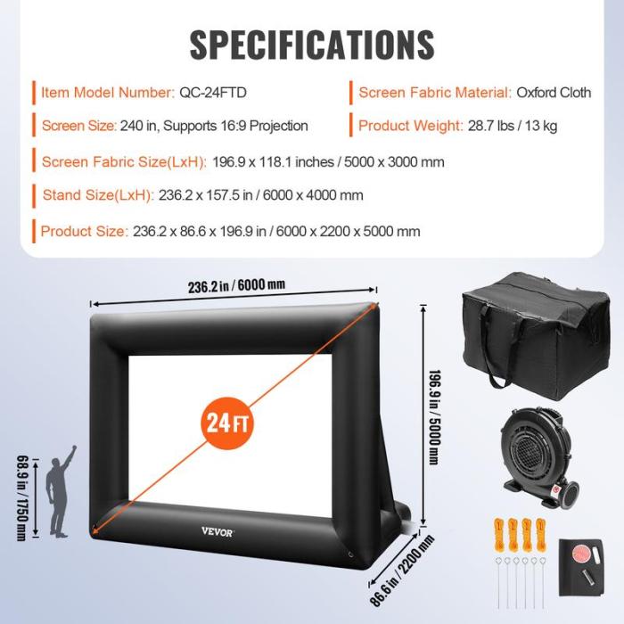 🔥Limited Time 50% OFF🔥Inflatable Movie Screen 24FT Inflatable Projector Screen for Outdoor Movie Supports Front/Rear Projection - stavogue