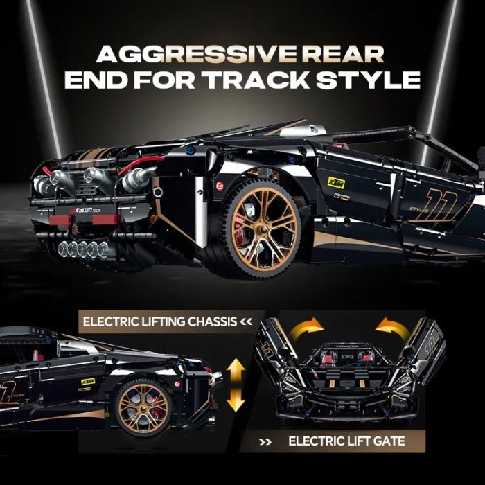 1:14 Black Gold V12 building blocks assembled sports car racing car educational toy car gift - stavogue