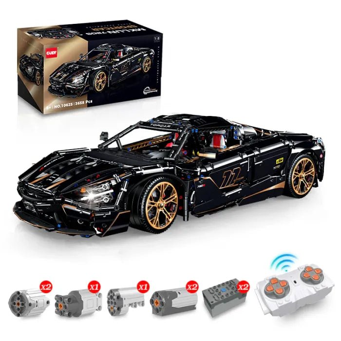 1:14 Black Gold V12 building blocks assembled sports car racing car educational toy car gift - stavogue