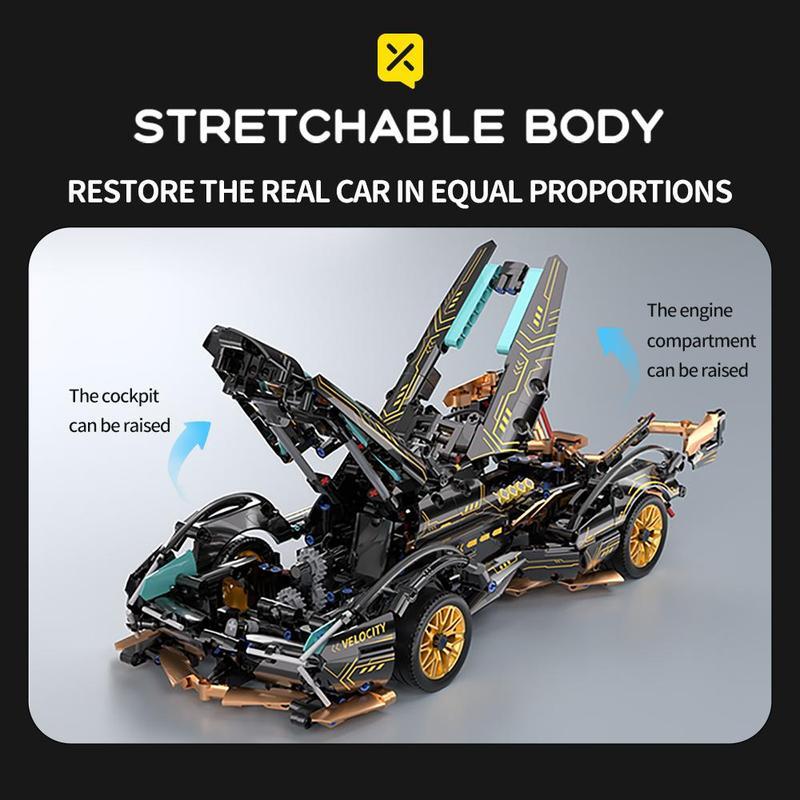1:14 Black Gold V12 building blocks assembled sports car racing car educational toy car gift - stavogue