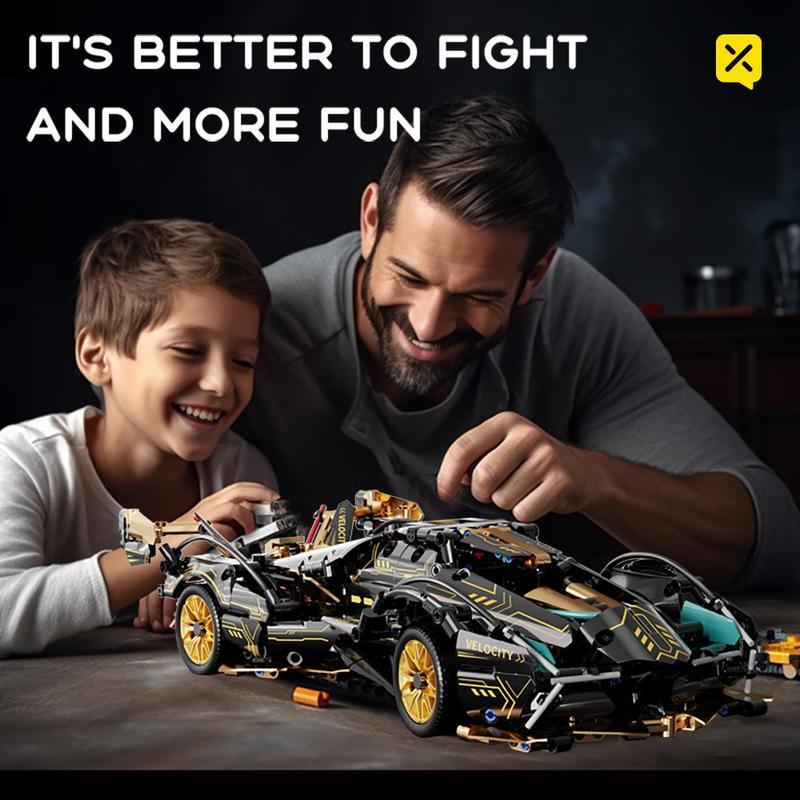 1:14 Black Gold V12 building blocks assembled sports car racing car educational toy car gift - stavogue