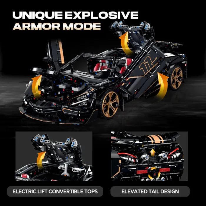 1:14 Black Gold V12 building blocks assembled sports car racing car educational toy car gift - stavogue