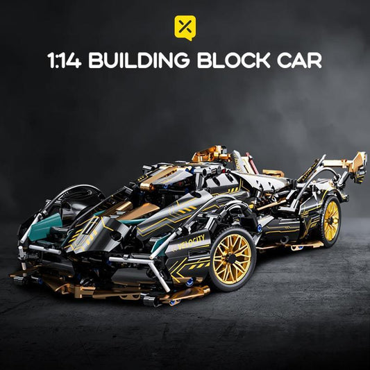 1:14 Black Gold V12 building blocks assembled sports car racing car educational toy car gift - stavogue