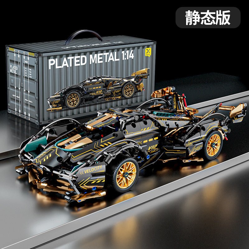 1:14 Black Gold V12 building blocks assembled sports car racing car educational toy car gift - stavogue