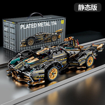 1:14 Black Gold V12 building blocks assembled sports car racing car educational toy car gift - stavogue
