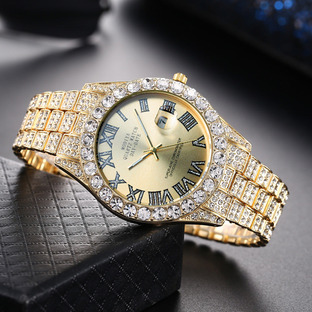 🔥Limited Time 50% OFF🔥Men's Luxury Rhinestone Decorated Round Dial Quartz Watch