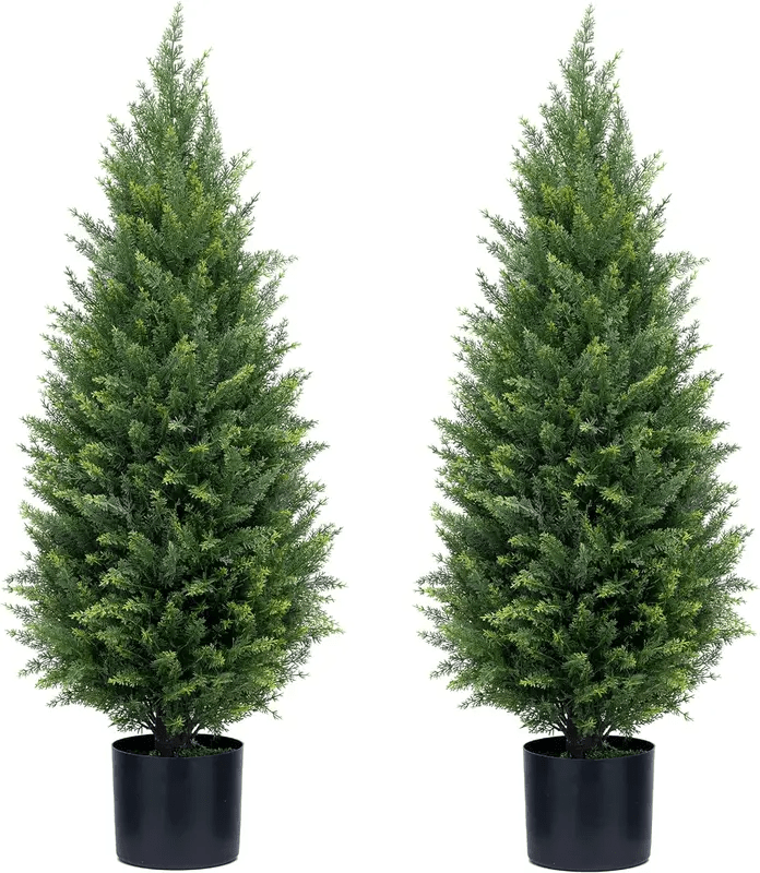 2 PCS Artificial cedar tree, 3FT or 4FT Tall Faux Cedar Tree, UV - Resistant Topiary Trees Artificial Outdoor - stavogue