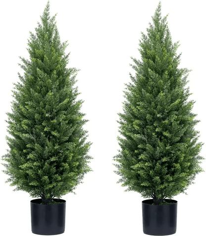 2 PCS Artificial cedar tree, 3FT or 4FT Tall Faux Cedar Tree, UV - Resistant Topiary Trees Artificial Outdoor - stavogue