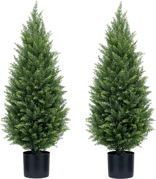 2 PCS Artificial cedar tree, 3FT or 4FT Tall Faux Cedar Tree, UV - Resistant Topiary Trees Artificial Outdoor - stavogue