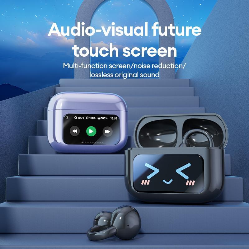 HYUNDAI M100 Clip-On Ear Headphones with Audio-Visual Touch Screen, Wireless Audio Headphones