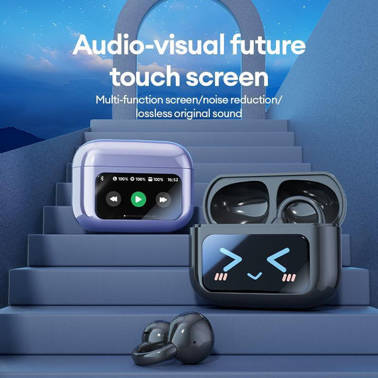 HYUNDAI M100 Clip-On Ear Headphones with Audio-Visual Touch Screen, Wireless Audio Headphones