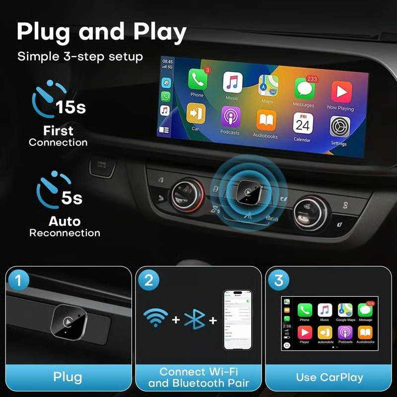 🔥Limited Time 50% OFF⚡Carlikeit 2-in-1 Wireless CarPlay & Android Auto Adapter🚗