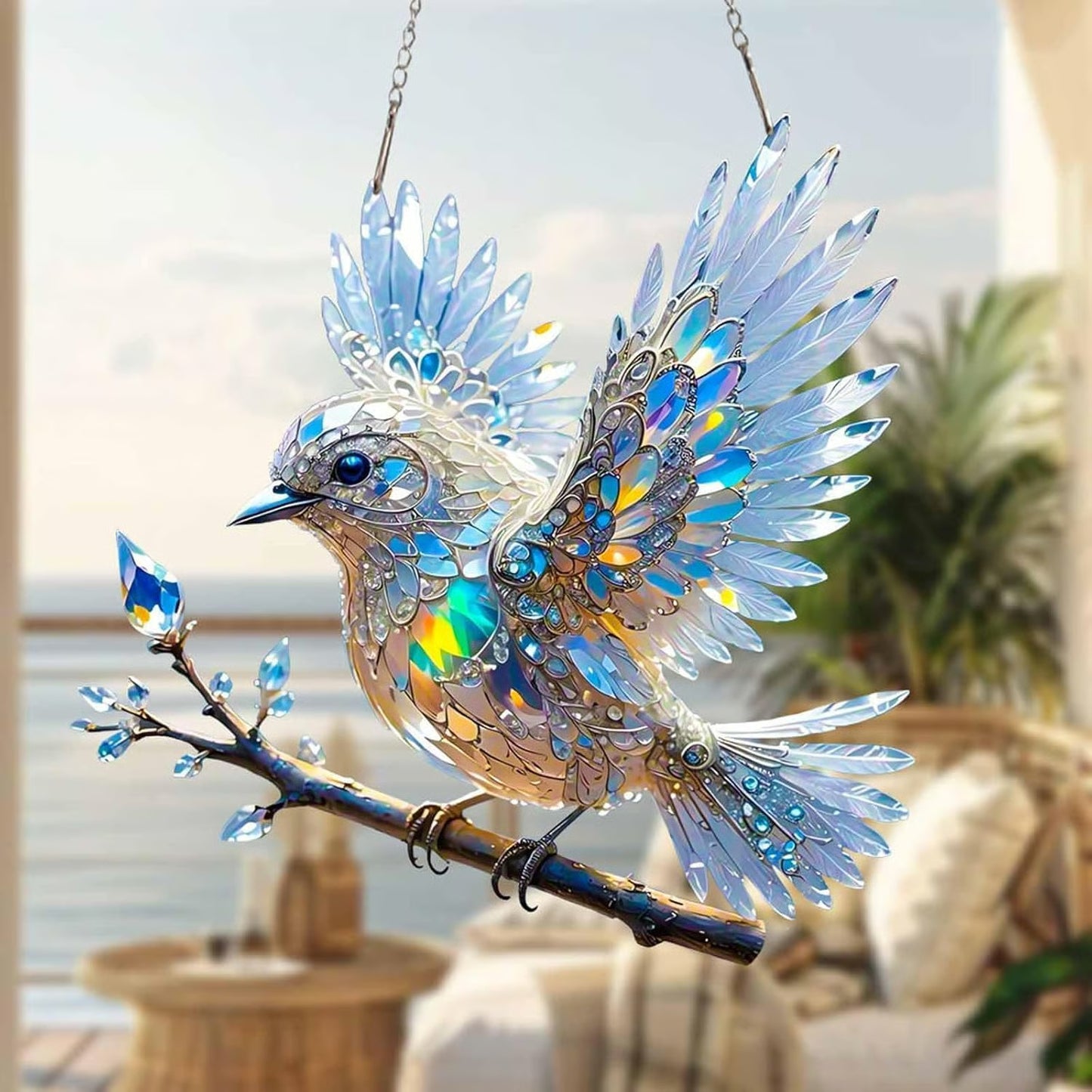 ✨Crystal Sky Spirit Bluebird Stained Art Ornament🐦