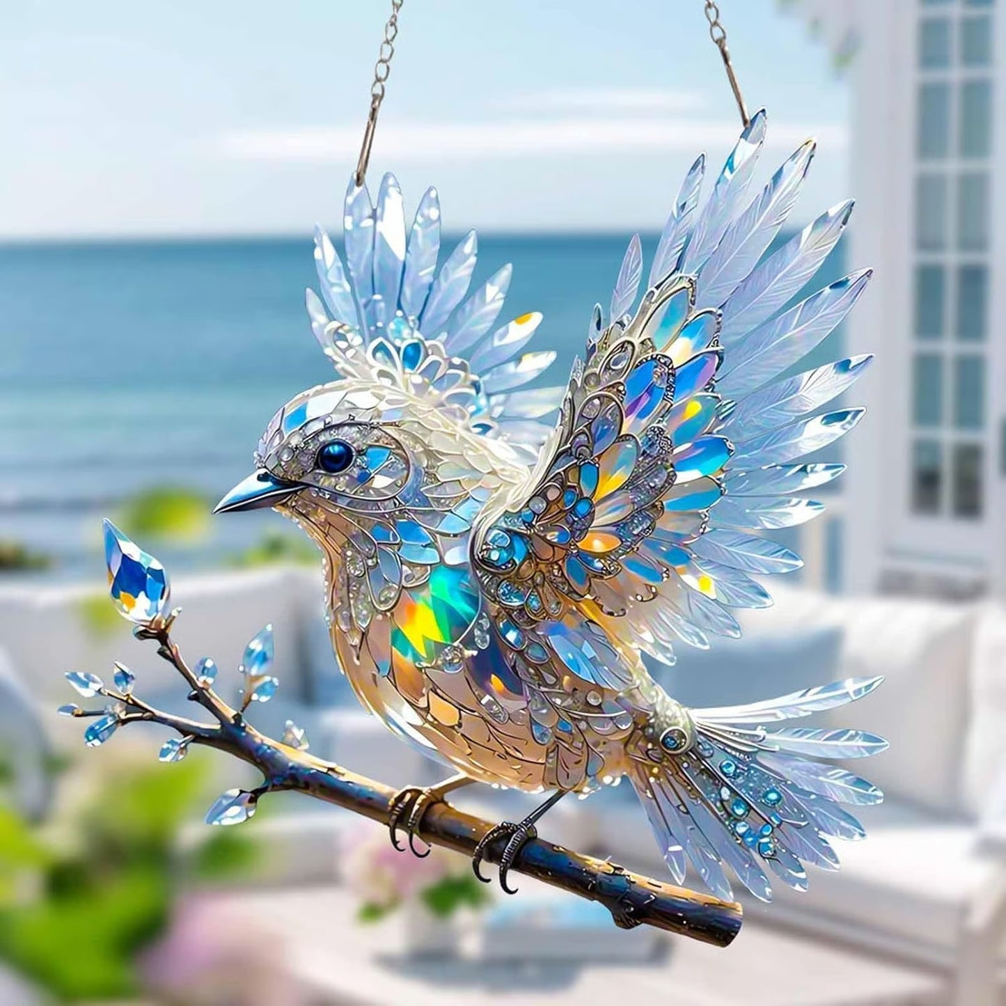 ✨Crystal Sky Spirit Bluebird Stained Art Ornament🐦