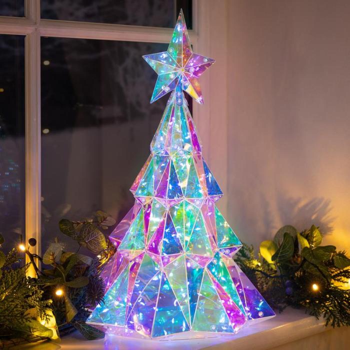 🎁Prismatic Iridescent Christmas Tree🌲Desktop Christmas Tree with LED Lights