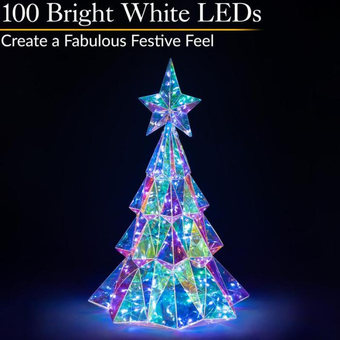 🎁Prismatic Iridescent Christmas Tree🌲Desktop Christmas Tree with LED Lights