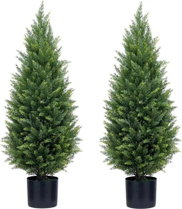 2 PCS Artificial cedar tree, 3FT or 4FT Tall Faux Cedar Tree, UV-Resistant Topiary Trees Artificial Outdoor