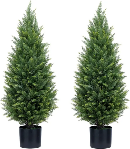 2 PCS Artificial cedar tree, 3FT or 4FT Tall Faux Cedar Tree, UV-Resistant Topiary Trees Artificial Outdoor