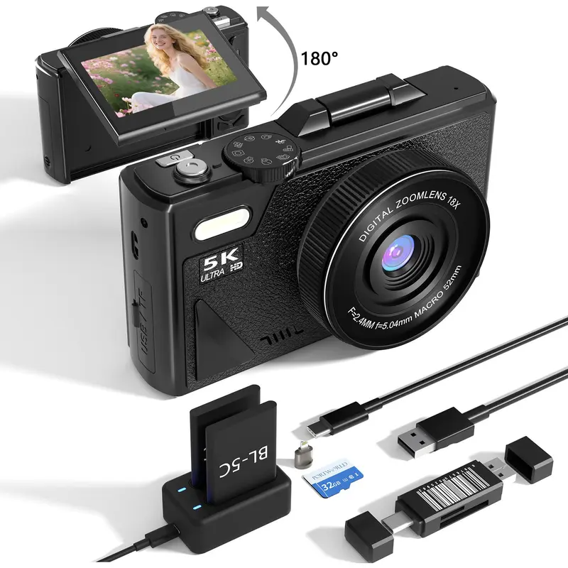 💥Black Friday Sale 50% OFF📸2025 Digital 5k camera ,Portable Retro Camera,180° digital camera with flip screen,18X Digital Zoom vlogging camera