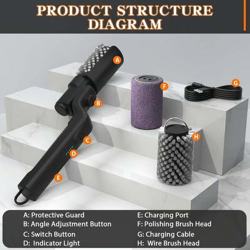 🔥Electric BBQ Grill Brush Cordless and Rechargeable Stainless Steel Bristles