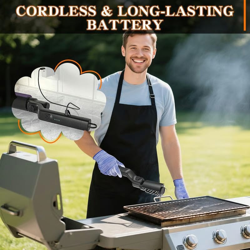 🔥Electric BBQ Grill Brush Cordless and Rechargeable Stainless Steel Bristles