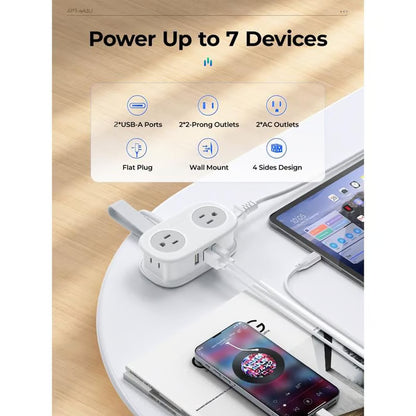Travel Power Strip, 4 Outlets 2 USB Ports (1 USB C) with 4FT Wrapped Short Extension Cord Small Power Strip