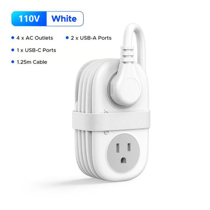 Travel Power Strip, 4 Outlets 2 USB Ports (1 USB C) with 4FT Wrapped Short Extension Cord Small Power Strip