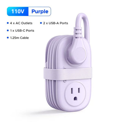 Travel Power Strip, 4 Outlets 2 USB Ports (1 USB C) with 4FT Wrapped Short Extension Cord Small Power Strip