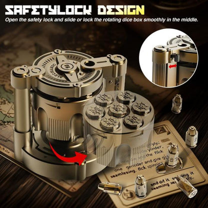 Golden Metal Polyhedral Dice Set Toy of 7 with Spinning, Wheel Cylinder Container Metal Dice Set for DND,Cyberpunk Style Dice,Warhammer 40K,Sci-Fi,Adventure,or Mystery Theme Tabletop Games