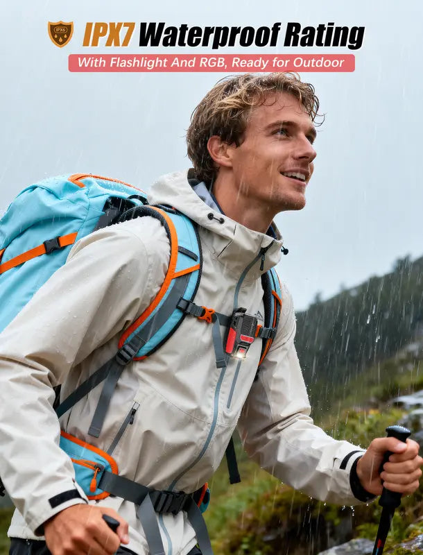 Wearable Bluetooth Speaker with RGB Lights & Flashlight, IPX6 Waterproof