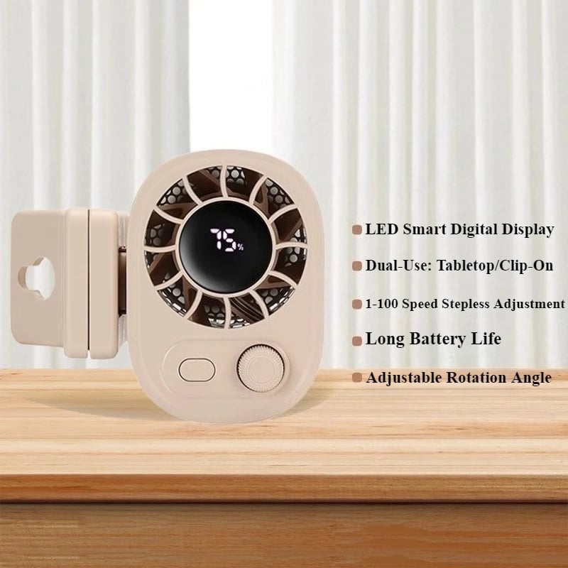 ❄️Car Clip Fan with LED Display[360° Rotatable 100 Speed Wind 1800mAh Low Noise Mini Fan Clamp Anywhere] - stavogue