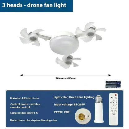 Drone Fan Integrated Light with E27 Screw Creative 3/4/5 Head Remote - Controlled - stavogue