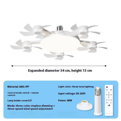 Drone Fan Integrated Light with E27 Screw Creative 3/4/5 Head Remote - Controlled - stavogue
