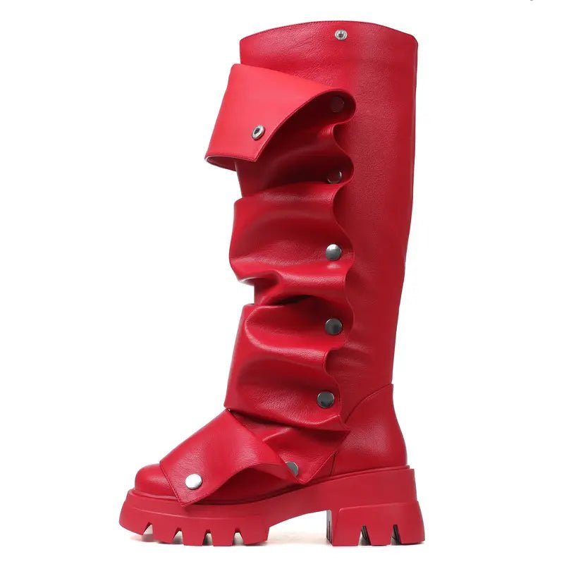 Fashion Boots for Women Round Toe Knee High Fold Over Slouchy Boot - stavogue