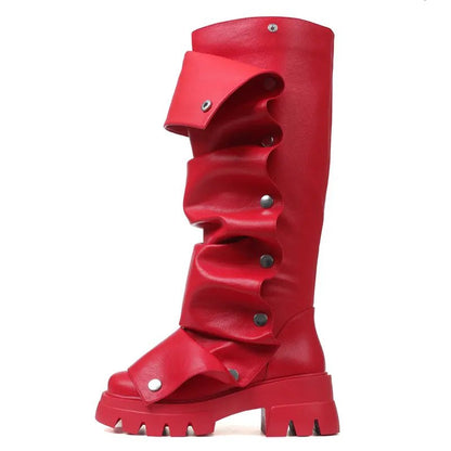 Fashion Boots for Women Round Toe Knee High Fold Over Slouchy Boot - stavogue