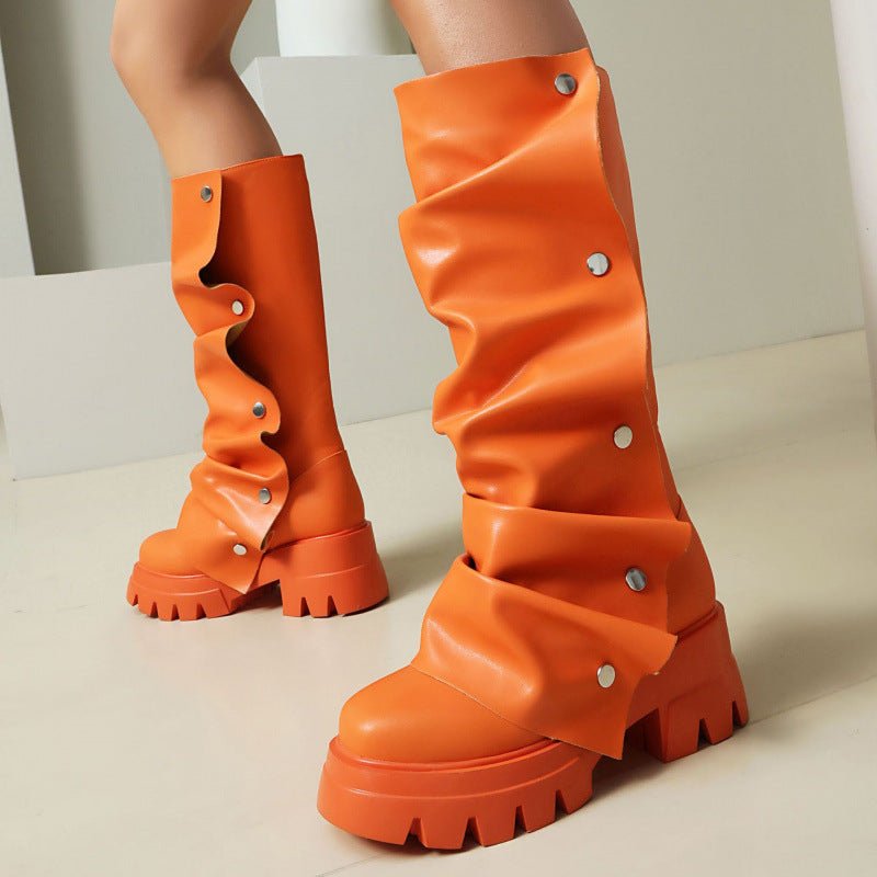 Fashion Boots for Women Round Toe Knee High Fold Over Slouchy Boot - stavogue