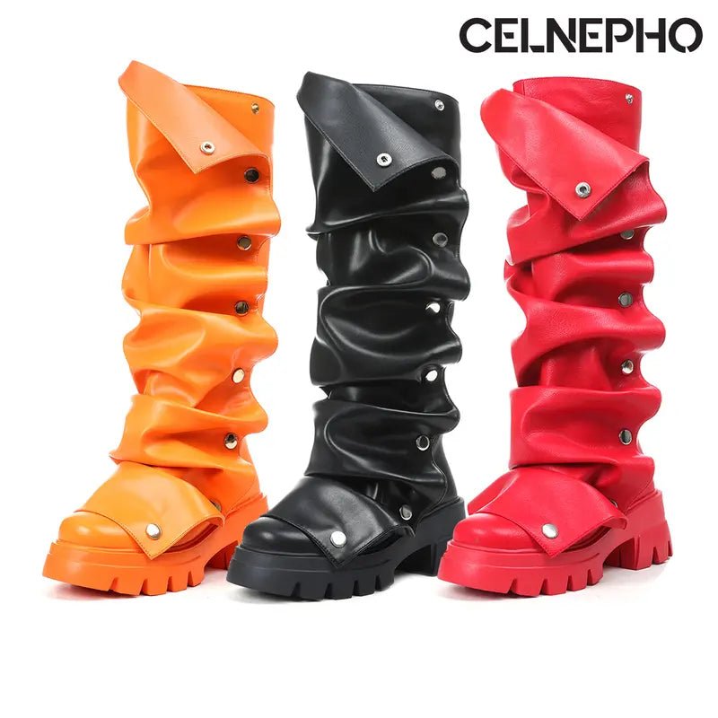 Fashion Boots for Women Round Toe Knee High Fold Over Slouchy Boot - stavogue