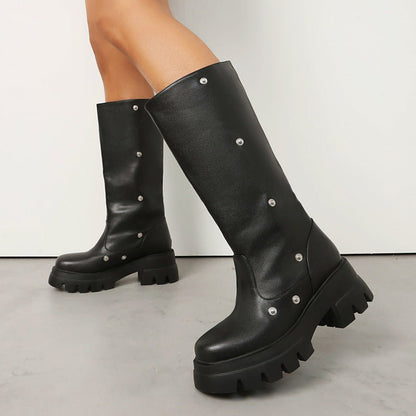 Fashion Boots for Women Round Toe Knee High Fold Over Slouchy Boot - stavogue