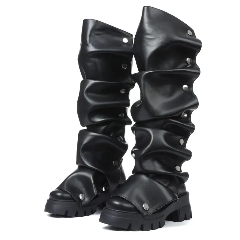 Fashion Boots for Women Round Toe Knee High Fold Over Slouchy Boot - stavogue