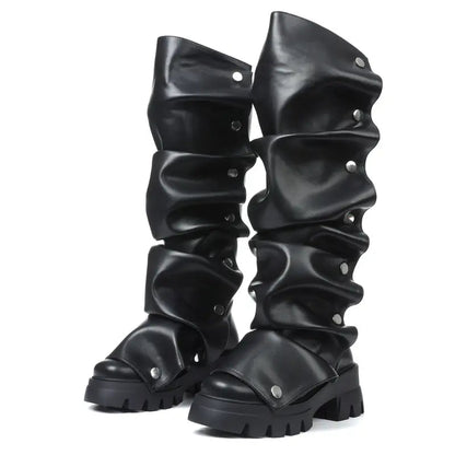 Fashion Boots for Women Round Toe Knee High Fold Over Slouchy Boot - stavogue
