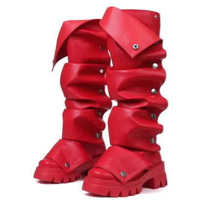 Fashion Boots for Women Round Toe Knee High Fold Over Slouchy Boot - stavogue