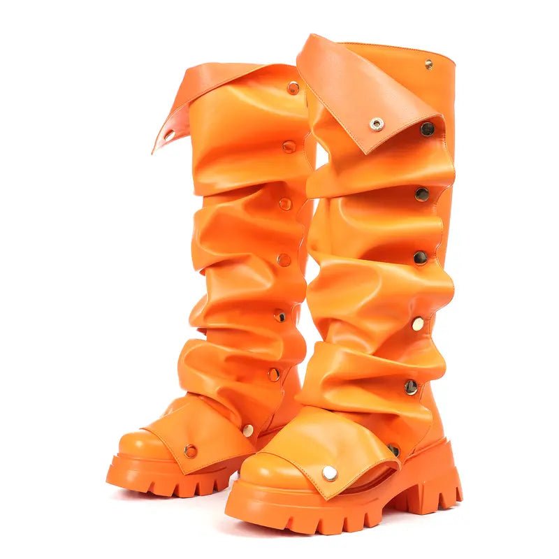 Fashion Boots for Women Round Toe Knee High Fold Over Slouchy Boot - stavogue