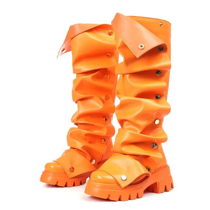 Fashion Boots for Women Round Toe Knee High Fold Over Slouchy Boot - stavogue