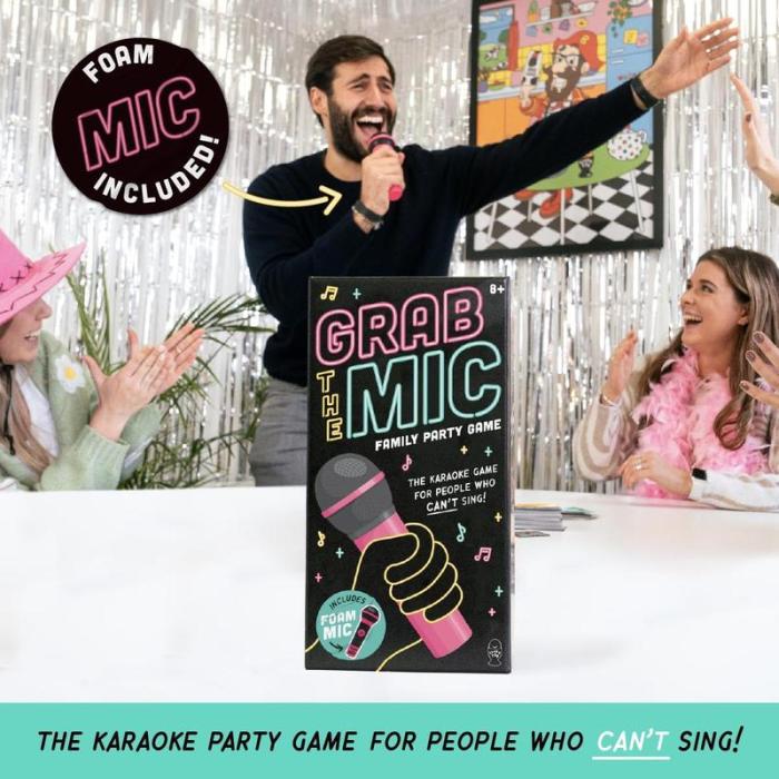 🎤Grab The Mic - Karaoke - Style Game with Microphone, 125 Word Cards, Game Board, Player Tokens - stavogue
