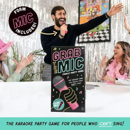 🎤Grab The Mic - Karaoke - Style Game with Microphone, 125 Word Cards, Game Board, Player Tokens - stavogue