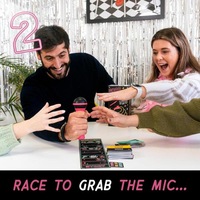 🎤Grab The Mic - Karaoke - Style Game with Microphone, 125 Word Cards, Game Board, Player Tokens - stavogue
